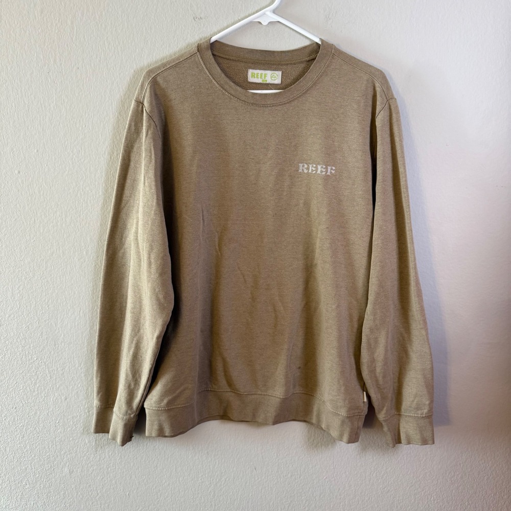 Reef‎ Mens Tan Heathered Salt Sand Palm Tree Graphic Crewneck Sweatshirt Large